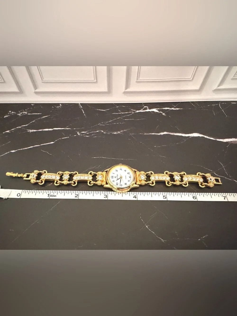 Vintage Premier Designs Gold Tone Rhinestone Link Bracelet Watch
